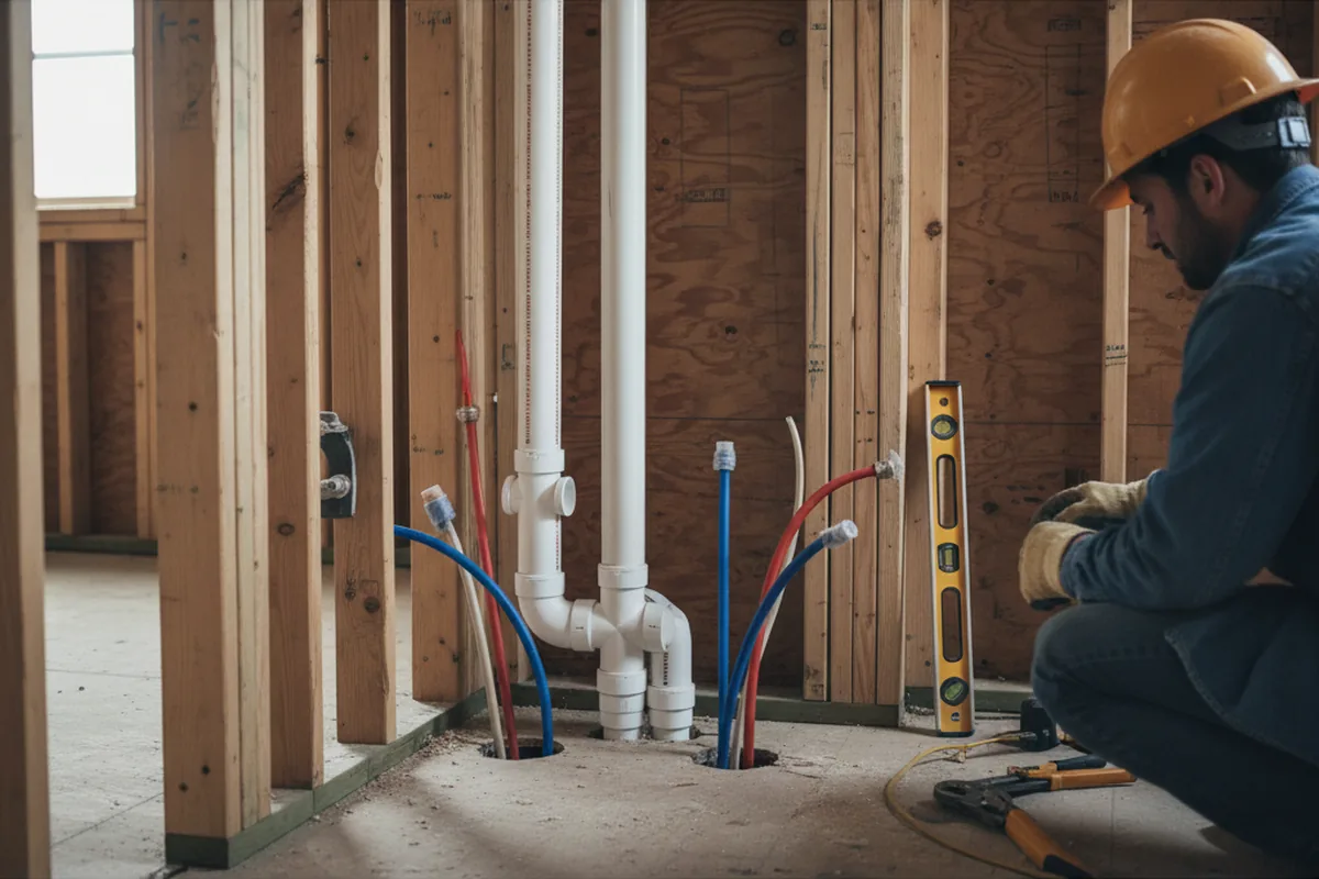 Drain and supply rough-in during Sump Pump Repair in Willingboro